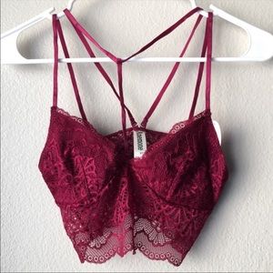 Burgundy Front T-Strap Lace Bralette